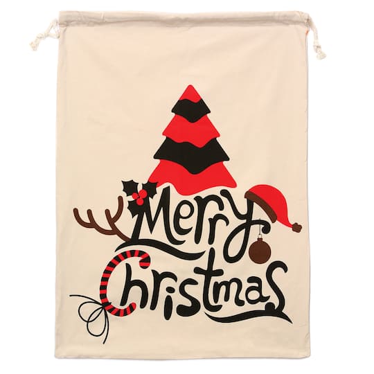 Personality Case&#x2122; 19&#x22; x 26&#x22; Merry Tree Christmas Cotton Drawstring Bag
